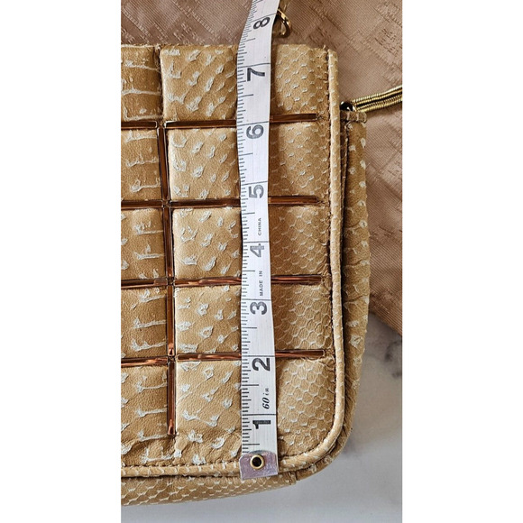 Herve Leger Womens Quilted Bag Tan Gold Snake Chain Strap Handbag Lamb Leather - Picture 13 of 16